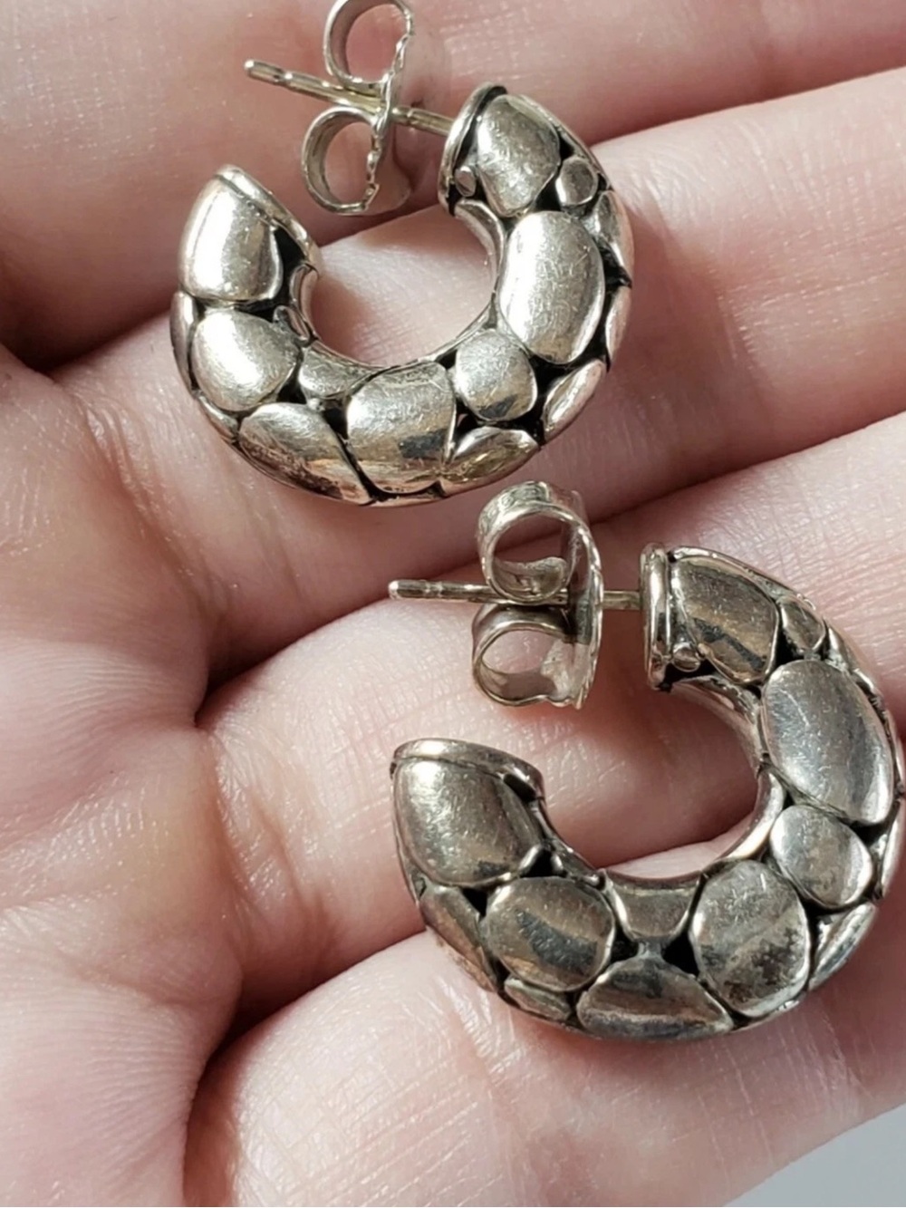 Authentic John Hardy Kali  Pebble Earrings 925 Sterling Silver Hoop - Picture 3 of 6